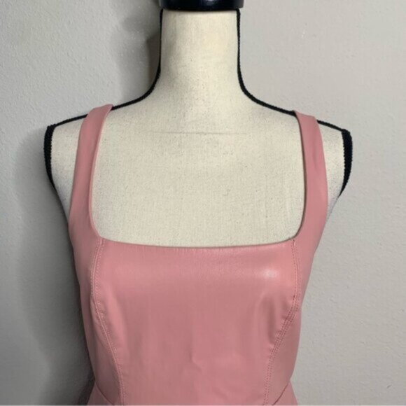 For Love & Lemons Talia Pink Faux Leather Open Back A-Line Mini Dress - Picture 7 of 15
